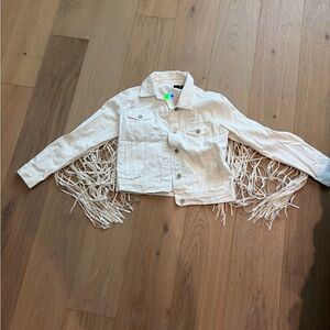 Missguided White Fringe Jean Jacket